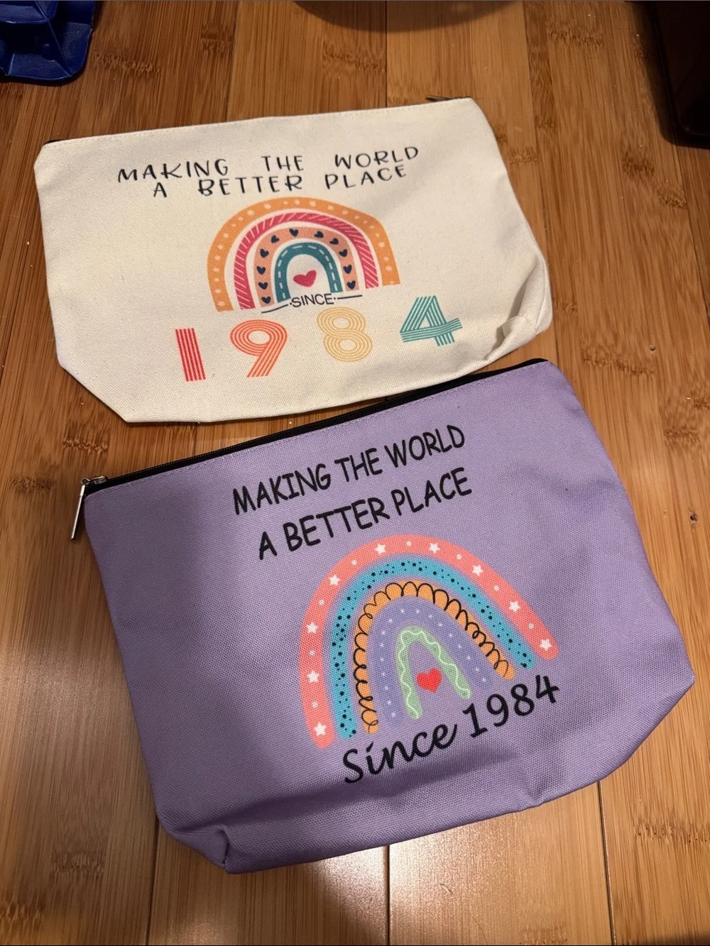 Set of 2 Rainbow 'Making The World A Better Place since 1984’ can as pouches